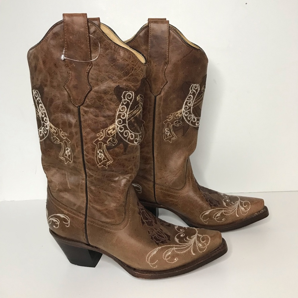 NWT Corral 7 Pistol Guns & Roses Horse Western Cowboy Shoe Boots Leather